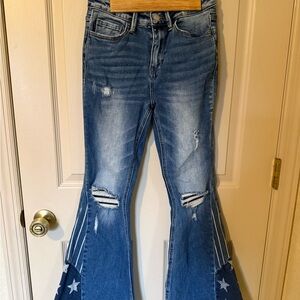 Bridge by Gly Flared Women's Blue Jeans with Flag Detail 25 Waist 30 Length